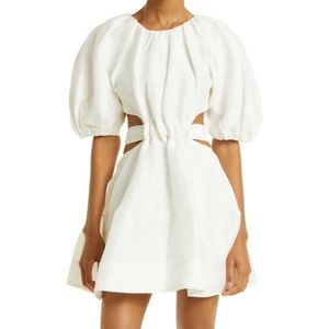 Aje Psychedelia cutout puff sleeve silk & linen dress size AU 14